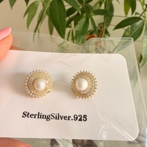 Gold and Silver Pearl Stud Earrings